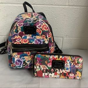 Loungefly Alice In Wonderland Character Print Backpack and Wallet